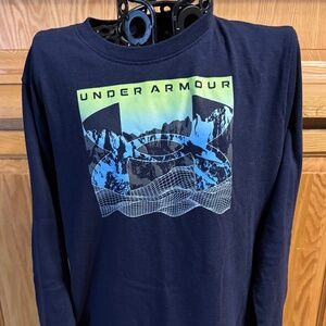 Under Armour Youth Medium Blue Long Sleeve Tee Shirt Crew Neck T-Shirt
